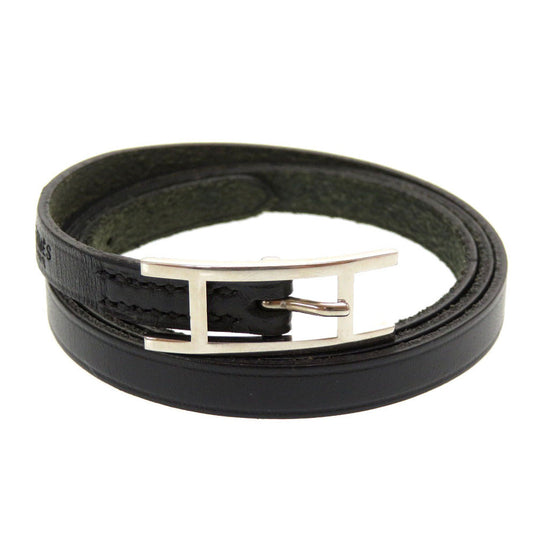 HERMES bracelet leather black Appi 3 Women Used Authentic