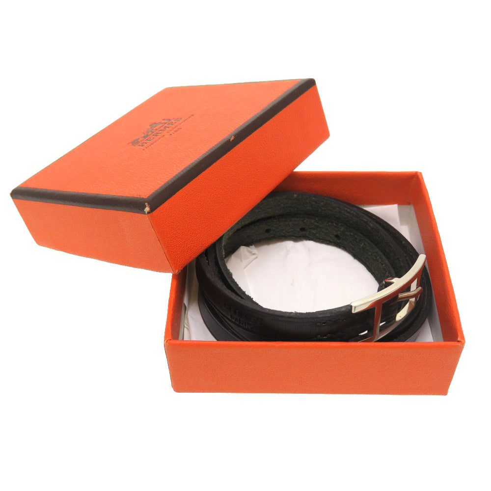 HERMES bracelet leather black Appi 3 Women Used Authentic