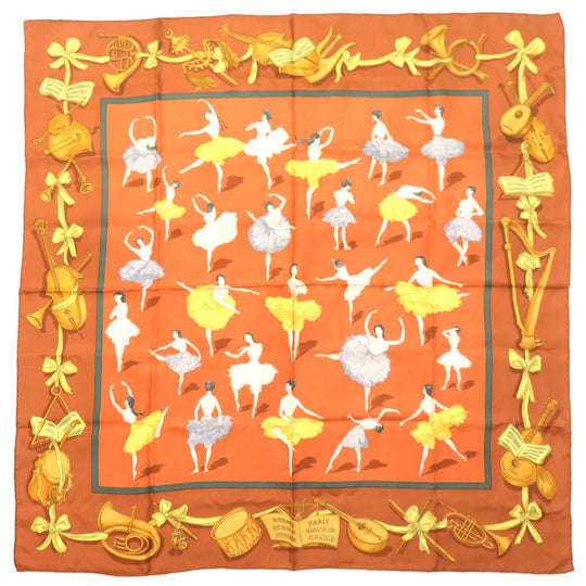 HERMES scarf silk Brown Carre90 LA DANCE Women Used Authentic