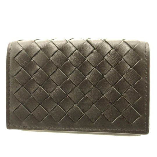 BOTTEGAVENETA Tri-fold wallet leather black Compact wallet INTRECCIATO mens(Unisex) Used Authentic