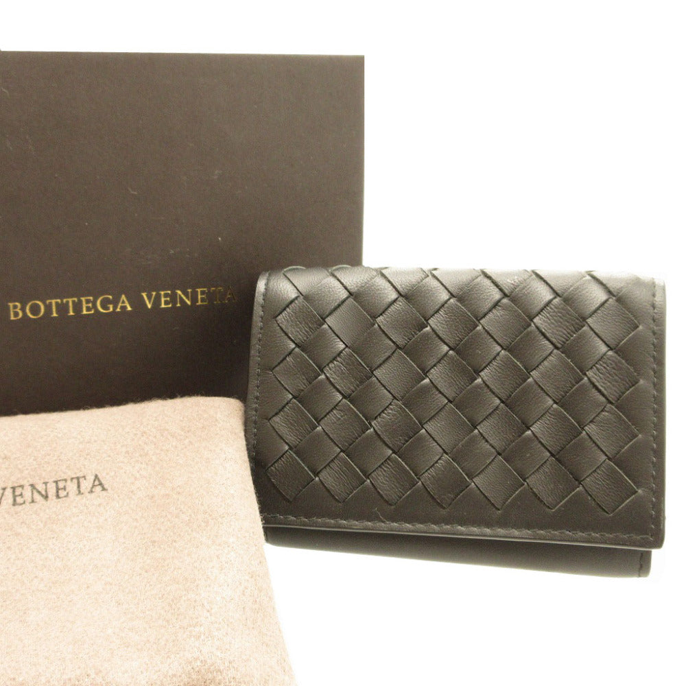 BOTTEGAVENETA Tri-fold wallet leather black Compact wallet INTRECCIATO mens(Unisex) Used Authentic
