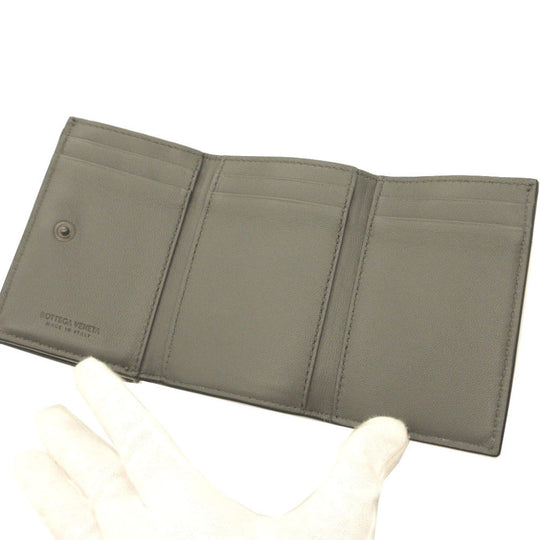 BOTTEGAVENETA Tri-fold wallet leather black Compact wallet INTRECCIATO mens(Unisex) Used Authentic