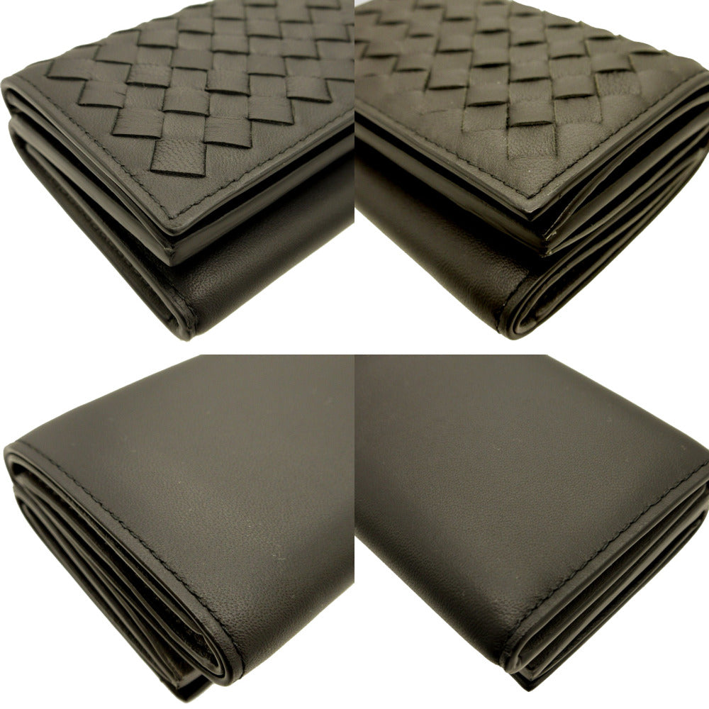 BOTTEGAVENETA Tri-fold wallet leather black Compact wallet INTRECCIATO mens(Unisex) Used Authentic