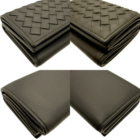 BOTTEGAVENETA Tri-fold wallet leather black Compact wallet INTRECCIATO mens(Unisex) Used Authentic