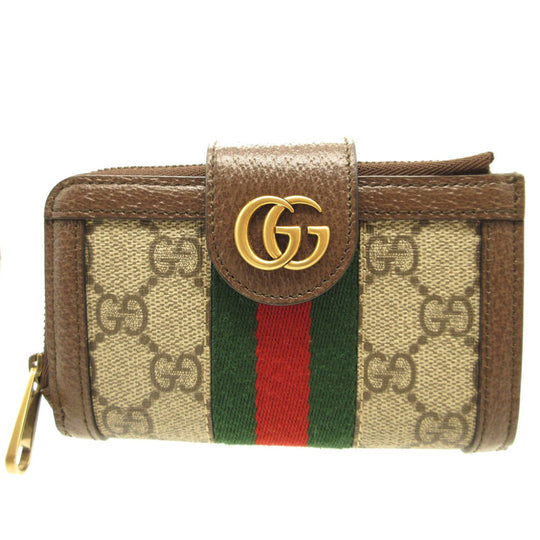 GUCCI Card Case 699353 GG canvas, leather beige Compact wallet Ofidia GG Marmont Women Used Authentic