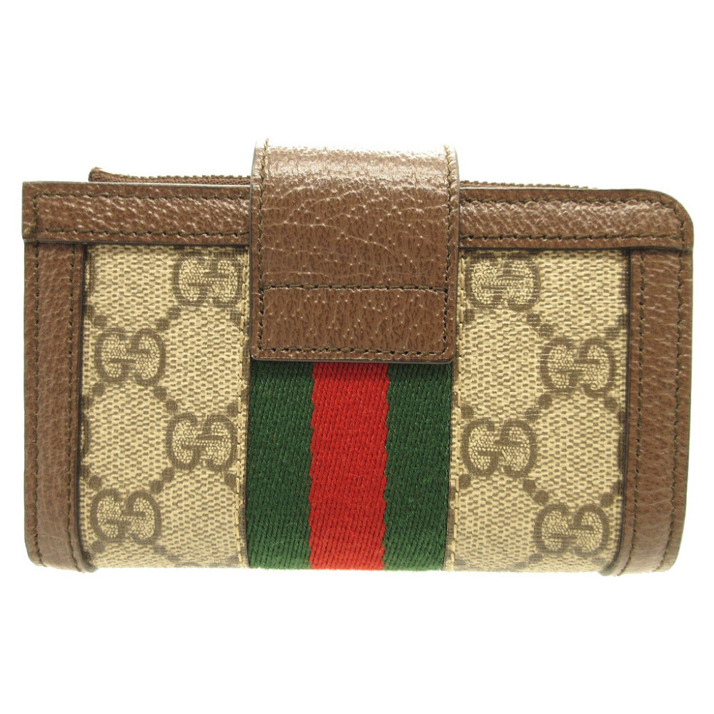 GUCCI Card Case 699353 GG canvas, leather beige Compact wallet Ofidia GG Marmont Women Used Authentic