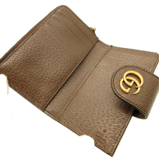 GUCCI Card Case 699353 GG canvas, leather beige Compact wallet Ofidia GG Marmont Women Used Authentic