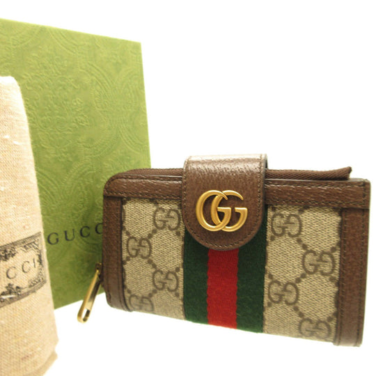 GUCCI Card Case 699353 GG canvas, leather beige Compact wallet Ofidia GG Marmont Women Used Authentic
