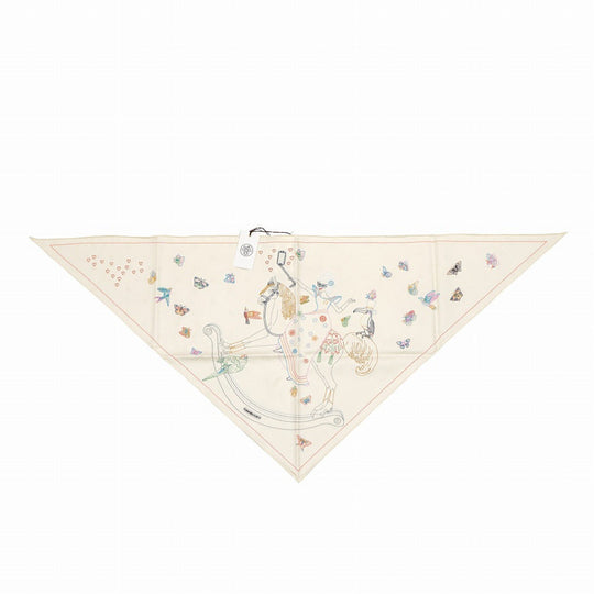 HERMES scarf silk Ivory hermes story Triangle scarf Carre Women Used Authentic