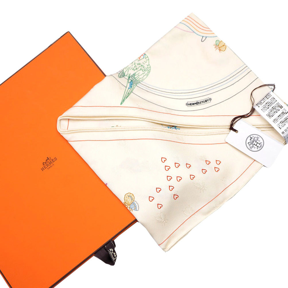 HERMES scarf silk Ivory hermes story Triangle scarf Carre Women Used Authentic