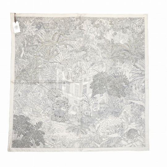 HERMES scarf silk gray Faubourg Tropical Faubourg Tropical Carre90 Women Used Authentic