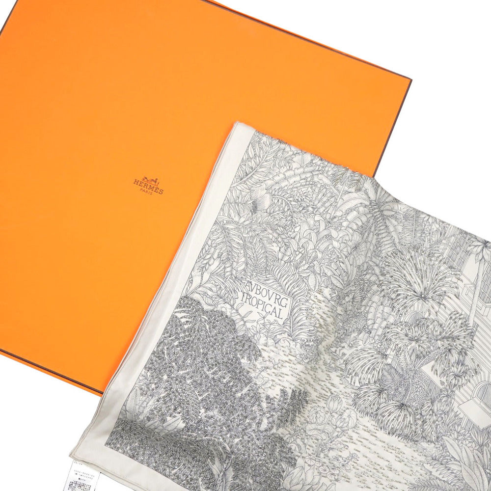 HERMES scarf silk gray Faubourg Tropical Faubourg Tropical Carre90 Women Used Authentic