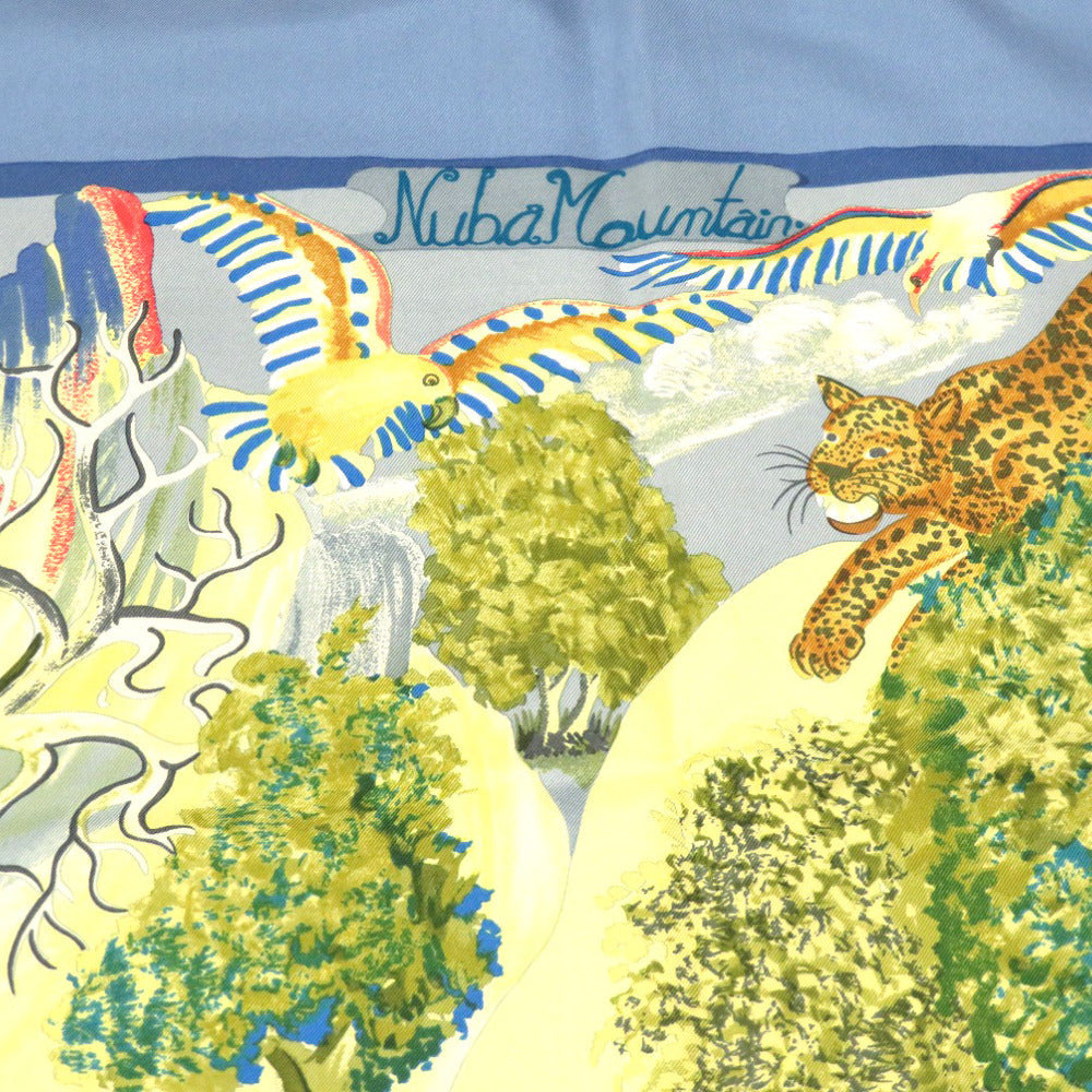HERMES scarf silk blue Carre90 NUBA MOUNTAIN Nuba Mountain Women Used Authentic