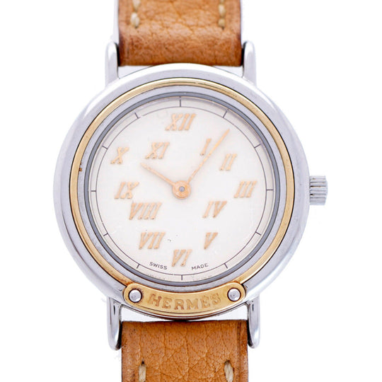 HERMES Watches Quartz Stainless Steel, Gold Plated, Leather Ivory Quartz Meteor Ivory dial Women Used Authentic