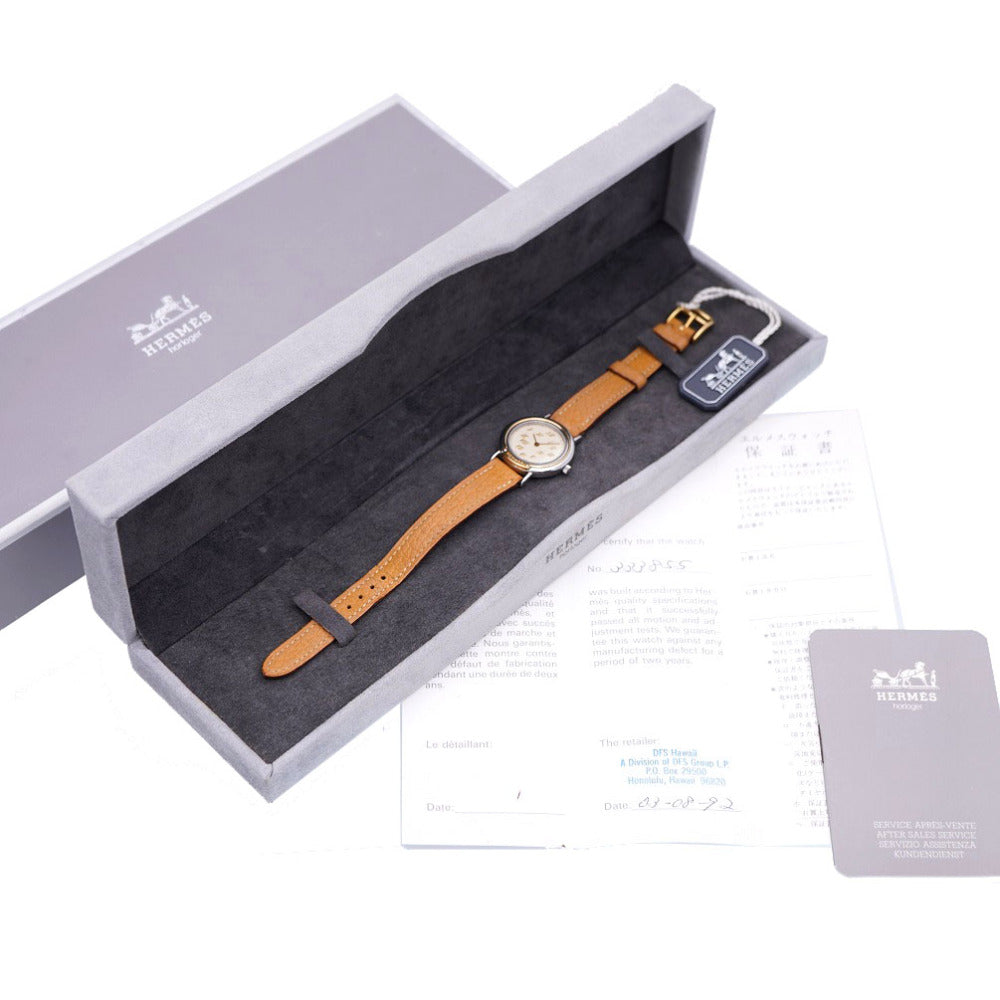 HERMES Watches Quartz Stainless Steel, Gold Plated, Leather Ivory Quartz Meteor Ivory dial Women Used Authentic
