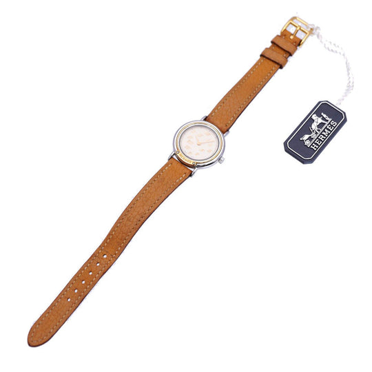 HERMES Watches Quartz Stainless Steel, Gold Plated, Leather Ivory Quartz Meteor Ivory dial Women Used Authentic