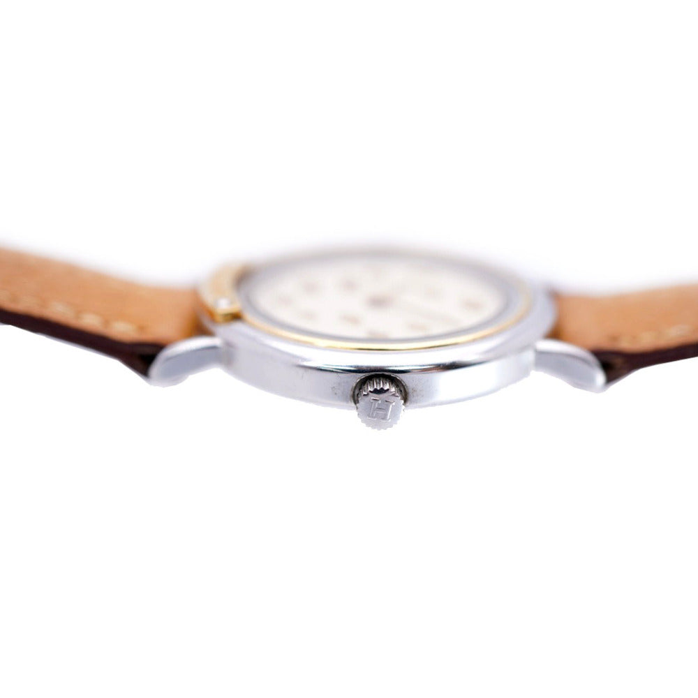 HERMES Watches Quartz Stainless Steel, Gold Plated, Leather Ivory Quartz Meteor Ivory dial Women Used Authentic