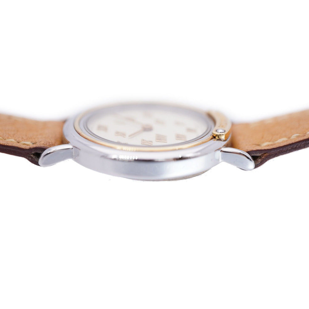 HERMES Watches Quartz Stainless Steel, Gold Plated, Leather Ivory Quartz Meteor Ivory dial Women Used Authentic