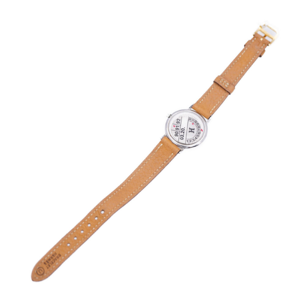 HERMES Watches Quartz Stainless Steel, Gold Plated, Leather Ivory Quartz Meteor Ivory dial Women Used Authentic