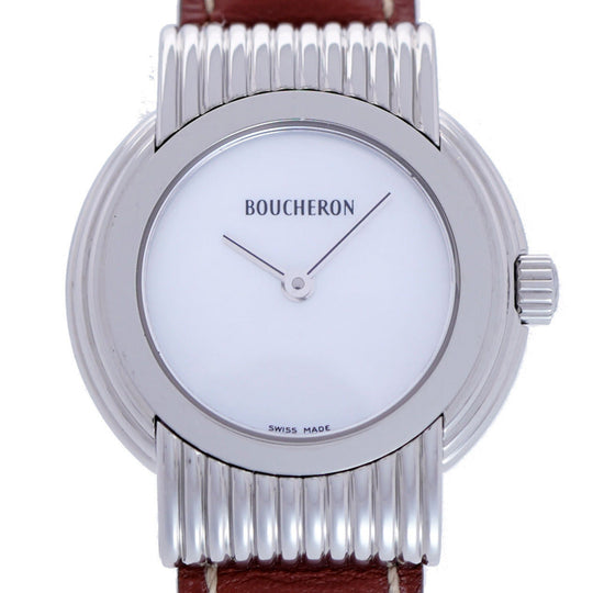 Boucheron Watches Quartz Stainless Steel , Leather Shell white Quartz Reflation Women Used Authentic