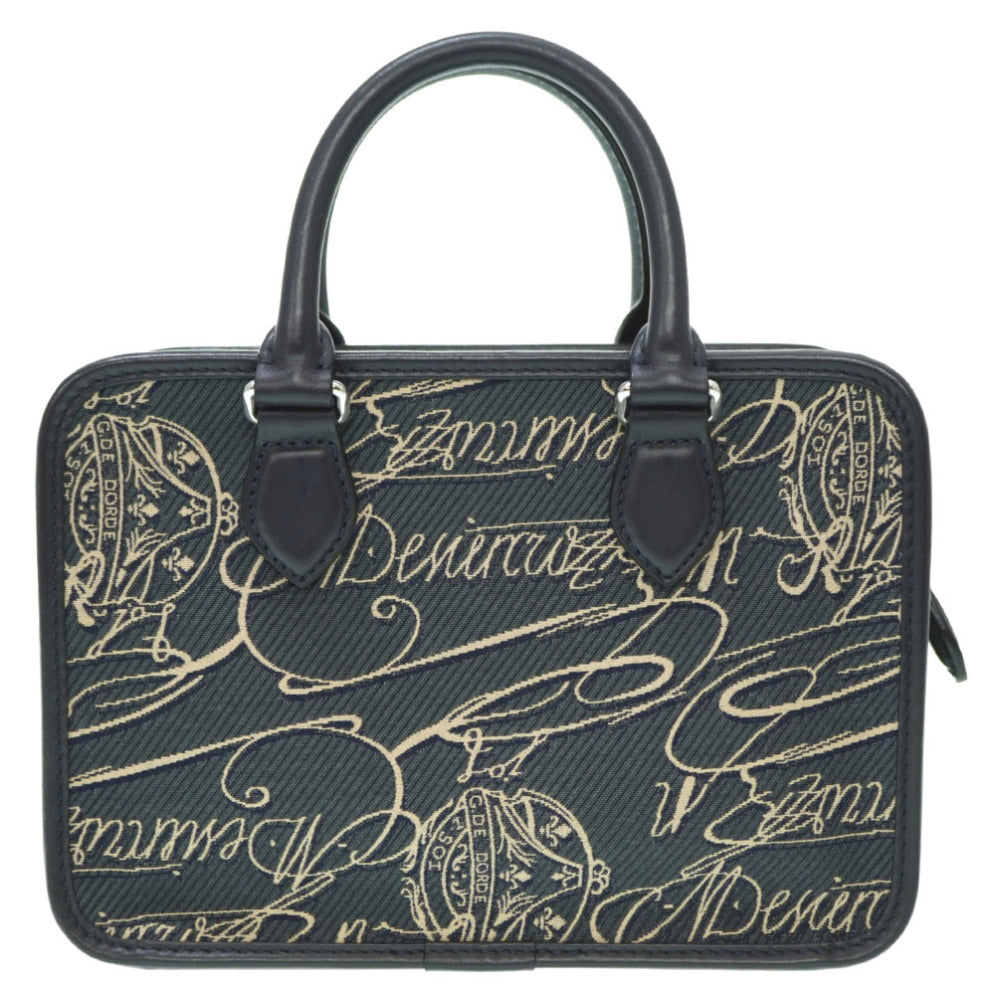 Berluti Handbag Canvas, Leather Navy Scritto Arabesque Canvas Anjoul Gulliver mens Used Authentic