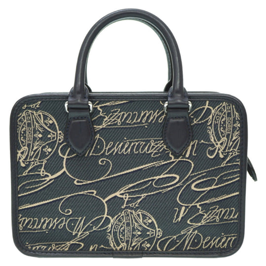 Berluti Handbag Canvas, Leather Navy Scritto Arabesque Canvas Anjoul Gulliver mens Used Authentic