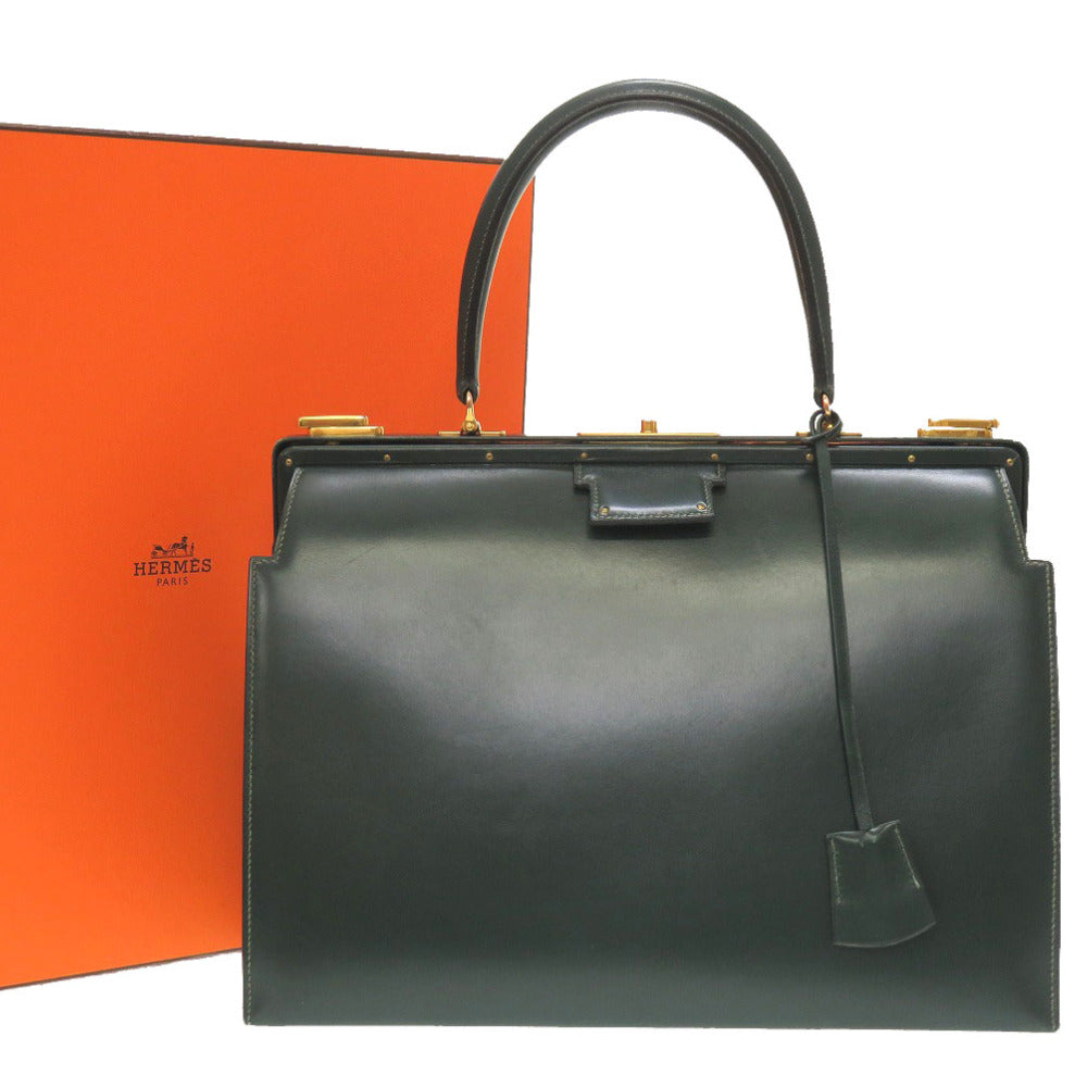 HERMES Handbag Box scarf Vert Doctor's bag mens Used Authentic