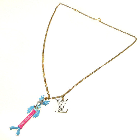 LOUIS VUITTON Necklace MP2928 Metal, Enamel gold Pendant LV Animals mens(Unisex) Used Authentic