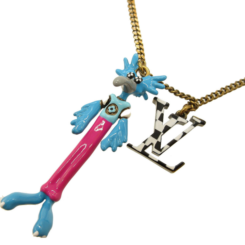 LOUIS VUITTON Necklace MP2928 Metal, Enamel gold Pendant LV Animals mens(Unisex) Used Authentic