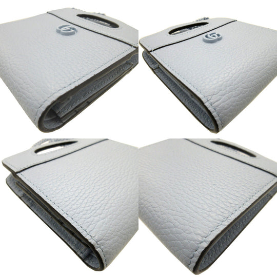 GUCCI Bifold Wallet 701074 leather light blue Compact wallet Double G Women Used Authentic