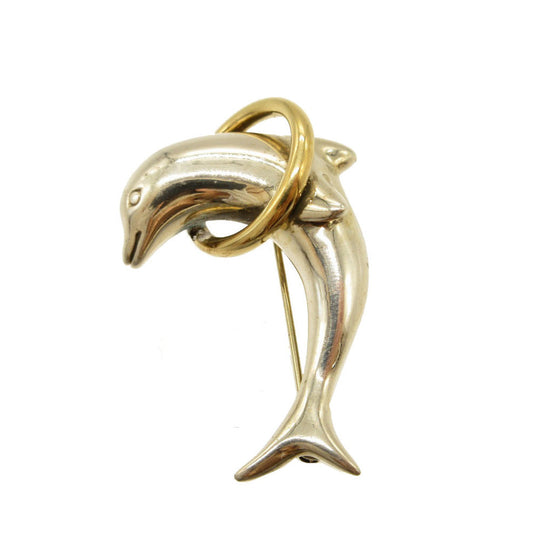 TIFFANY&Co. Brooch Silver925, K18 Yellow Gold Silver Dolphin dolphin Women Used Authentic