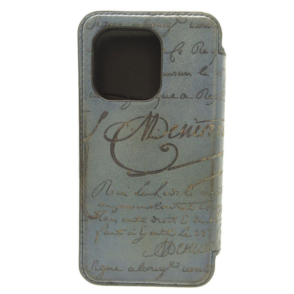 Berluti iPhone case leather blue Notebook type iPhone cover Smartphone case Calligraphy mens(Unisex) Used Authentic