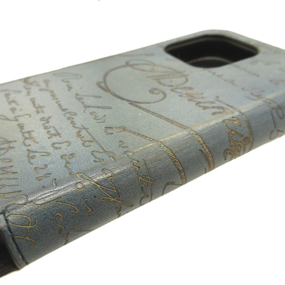 Berluti iPhone case leather blue Notebook type iPhone cover Smartphone case Calligraphy mens(Unisex) Used Authentic