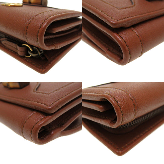 GUCCI Tri-fold wallet 658633 Bamboo Brown Diana medium mens Used Authentic