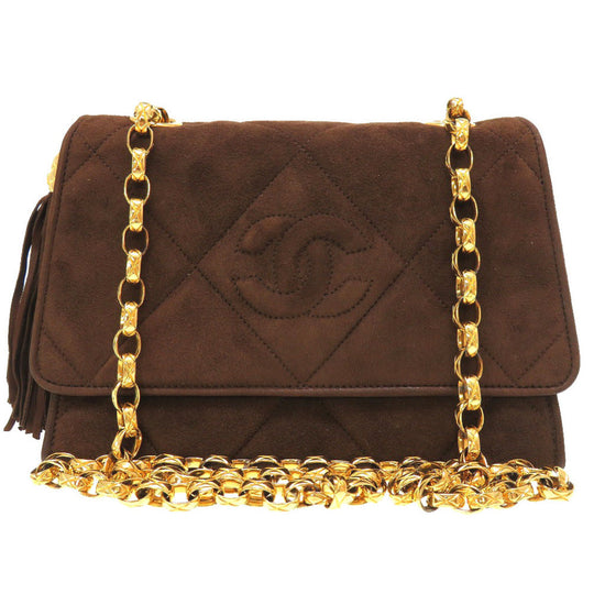 CHANEL Shoulder Bag Suede Brown Matelasse fringe COCO Mark
