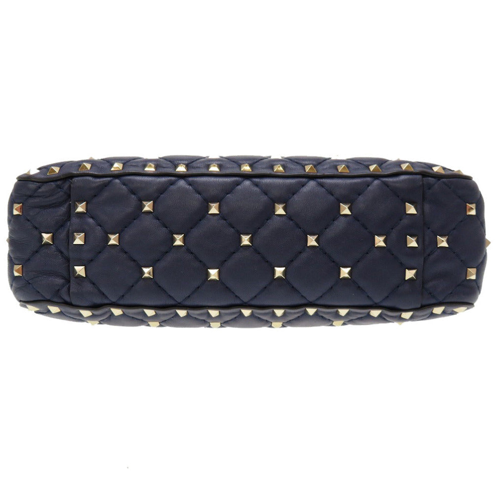 VALENTINO Shoulder Bag leather Navy Rock studs Women Used Authentic