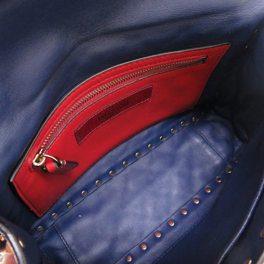 VALENTINO Shoulder Bag leather Navy Rock studs Women Used Authentic