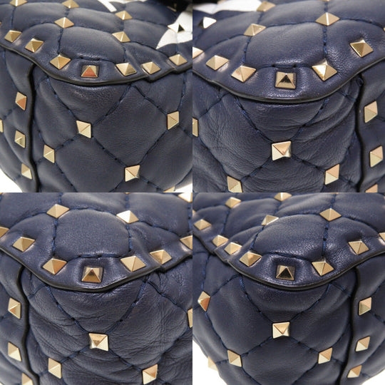 VALENTINO Shoulder Bag leather Navy Rock studs Women Used Authentic