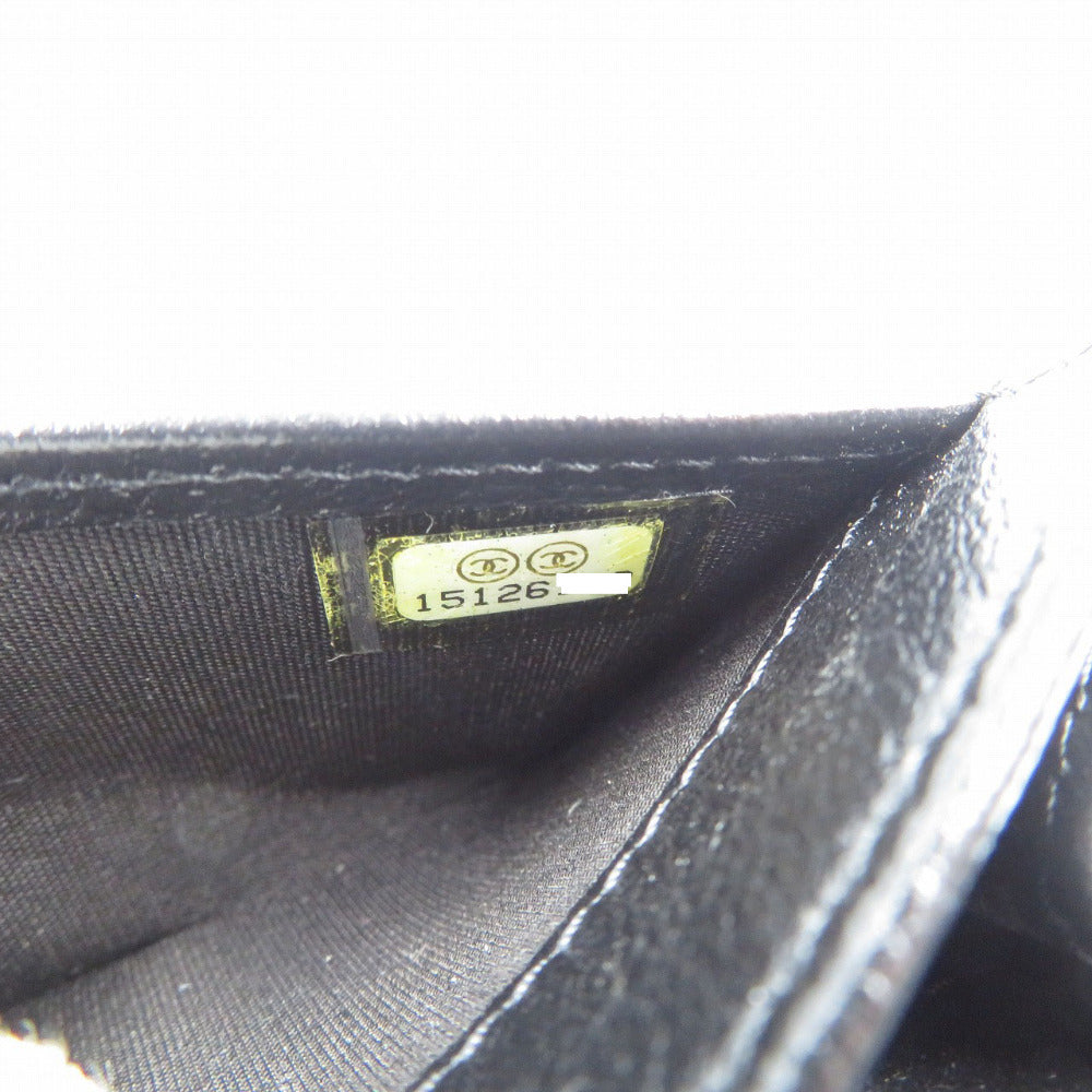 CHANEL Card Case leather black Camelia Women Used Authentic