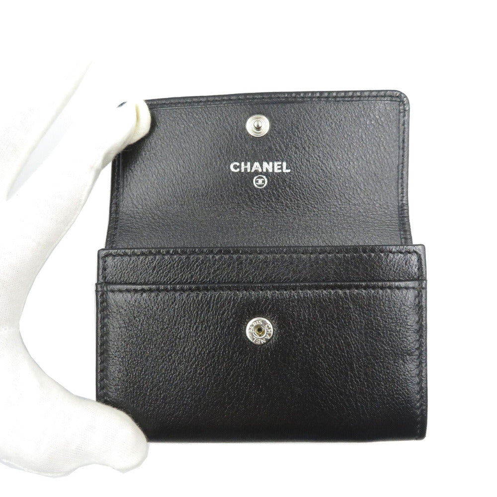 CHANEL Card Case leather black Camelia Women Used Authentic
