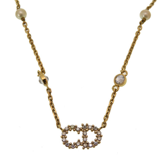 Christian Dior Necklace Stone, Metal gold ClairDLune CD logo Women Used Authentic