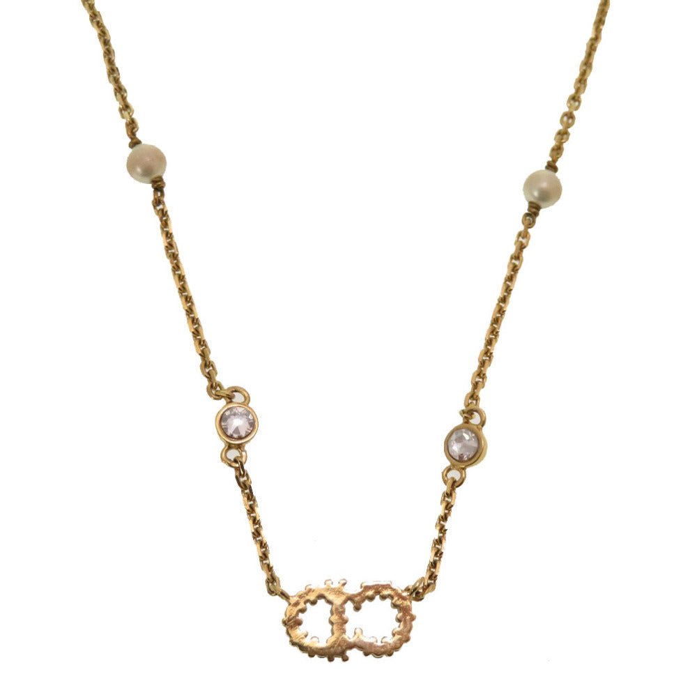 Christian Dior Necklace Stone, Metal gold ClairDLune CD logo Women Used Authentic