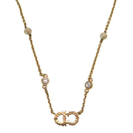 Christian Dior Necklace Stone, Metal gold ClairDLune CD logo Women Used Authentic