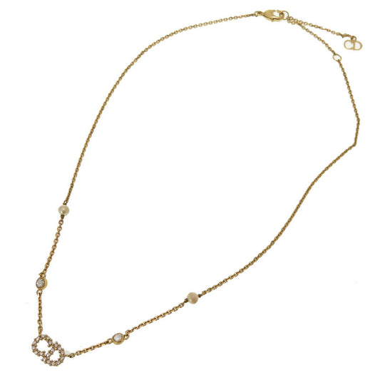 Christian Dior Necklace Stone, Metal gold ClairDLune CD logo Women Used Authentic