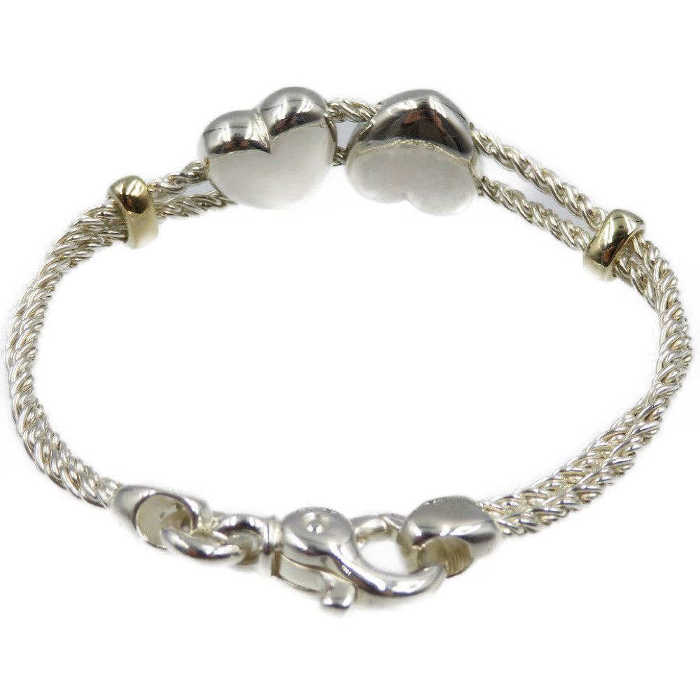 TIFFANY&Co. bracelet Silver925, K18 Gold Silver Double Heart Rope Chain Women Used Authentic