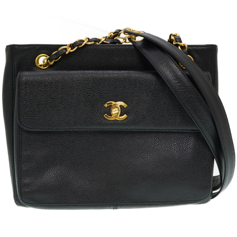 CHANEL Shoulder Bag Caviar skin black W Face Chain Shoulder Bag Women Used Authentic