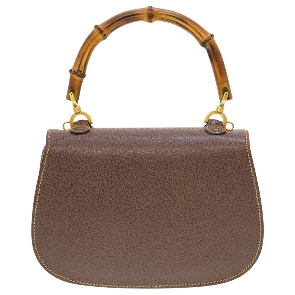GUCCI Handbag leather Brown Bamboo Women Used Authentic