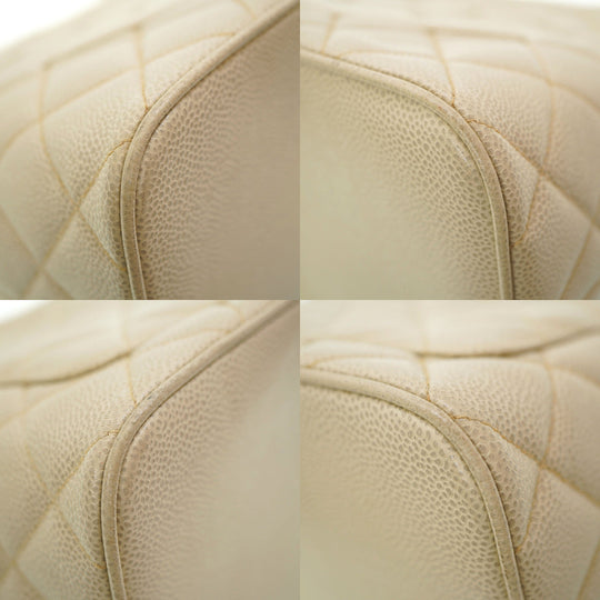 CHANEL Tote Bag Caviar skin Ivory Grey Replica Tote Women Used Authentic