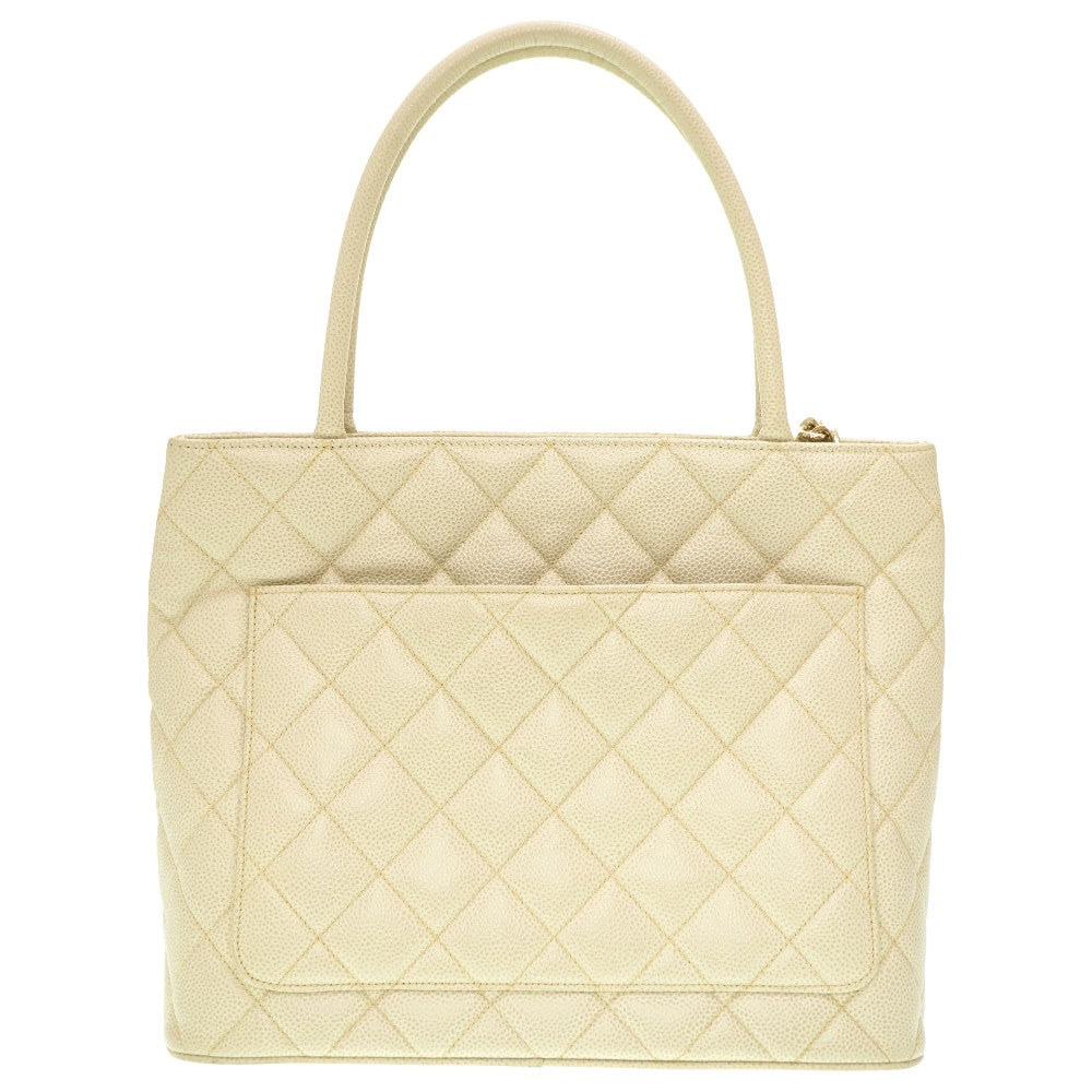 CHANEL Tote Bag Caviar skin Ivory Grey Replica Tote Women Used Authentic