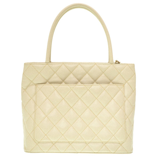 CHANEL Tote Bag Caviar skin Ivory Grey Replica Tote Women Used Authentic
